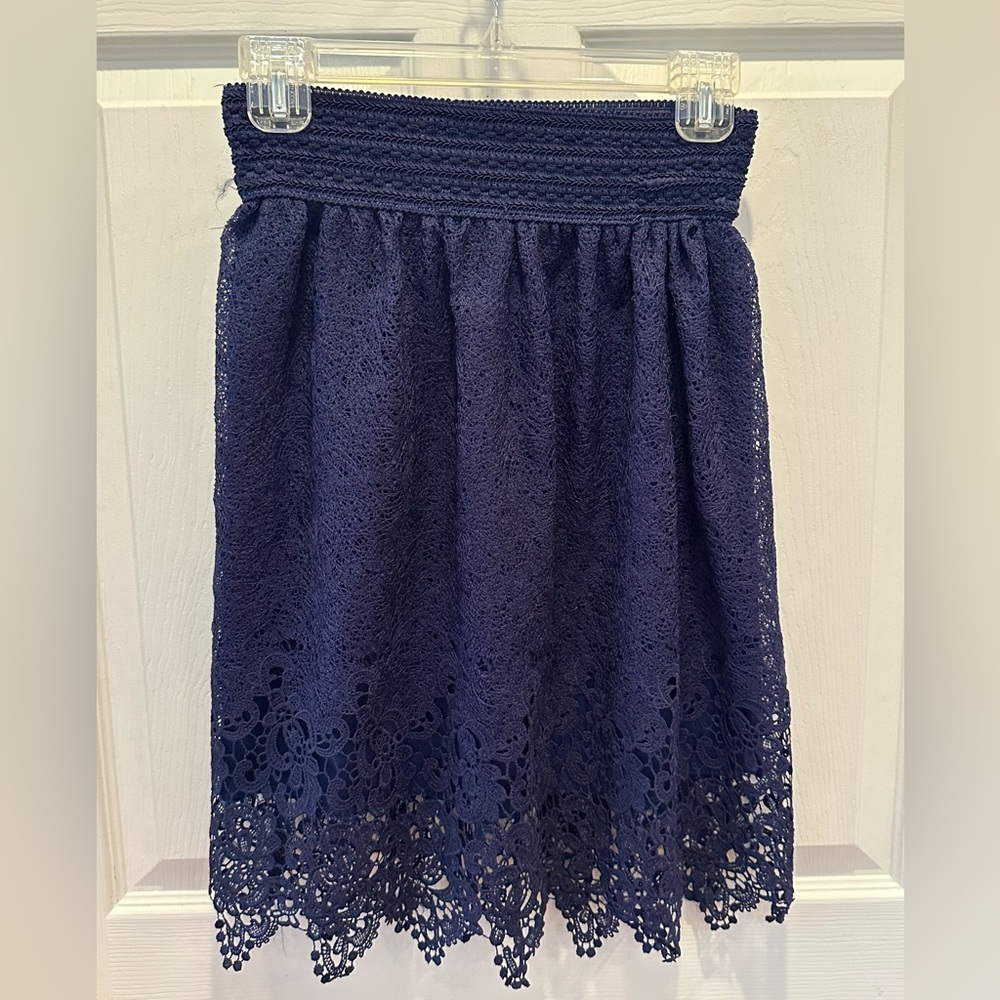 Women’s Navy Lace Overlay Midi Skirt
